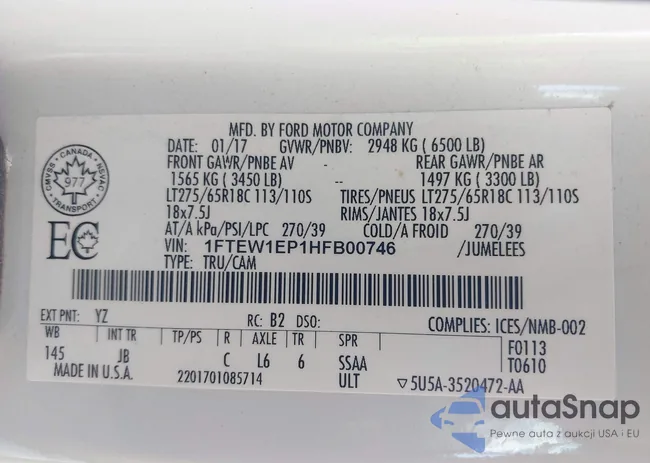 1FTEW1EP1HFB00746: 43120103