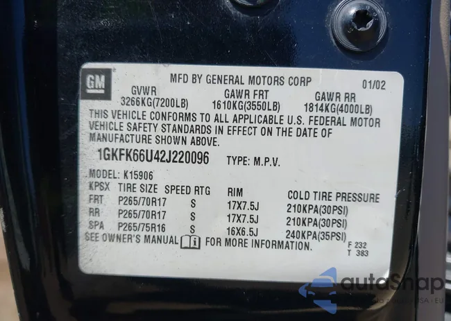 1GKFK66U421220096: 43120272