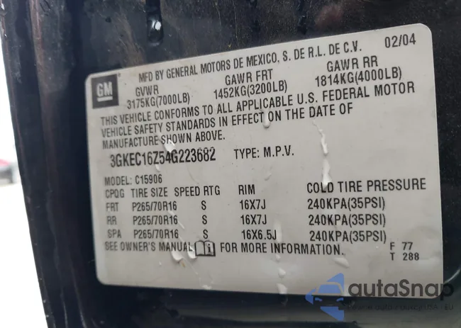 3GKEC16Z54G223682: 43120314