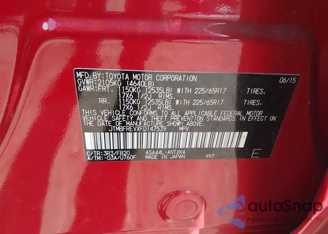 JTMBFREVXFD147539: 43120400