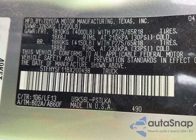 5TFHY5F11BX200498: 43120421