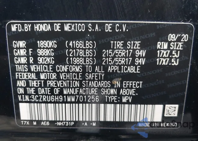 3CZRU6H91MM701256: 43120441