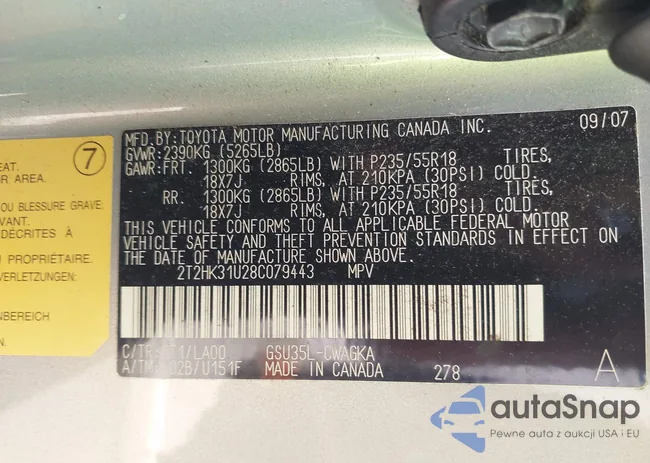 2T2HK31U28C079443: 43120625