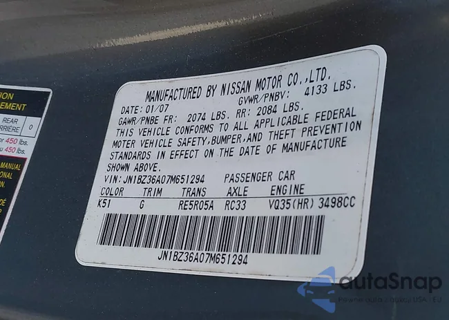 JN1BZ36A07M651294: 43120650