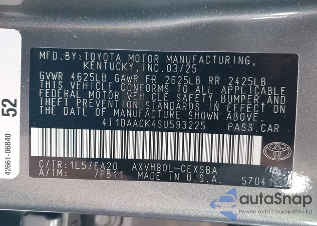 4T1DAACK4SU593225: 43120657