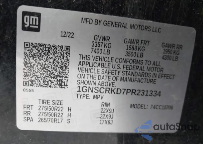 1GNSCRKD7PR231334: 43119707