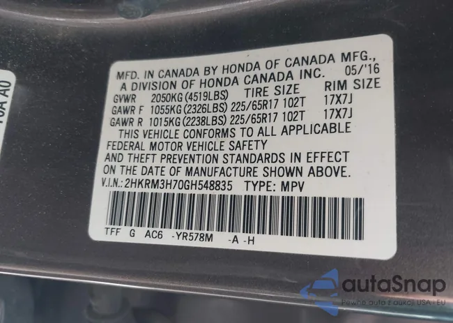 2HKRM3H70GH548835: 43119753