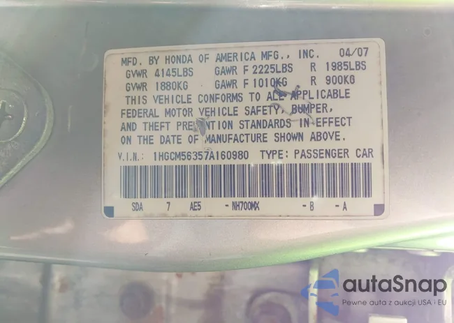 1HGCM56357A160980: 43121190