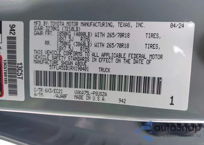 5TFLA5DB1RX190401: 43121230