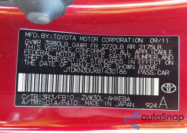 JTDKN3DUXB1430186: 43121237