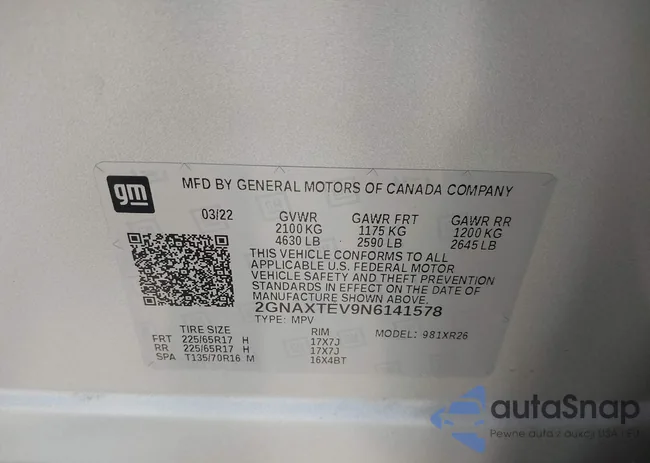 2GNAXTEV9N6141578: 43121361