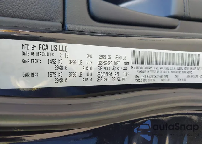 1C4RJEAG2KC672706: 43121362