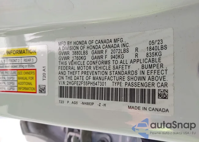 2HGFE2F55PH547301: 43121419