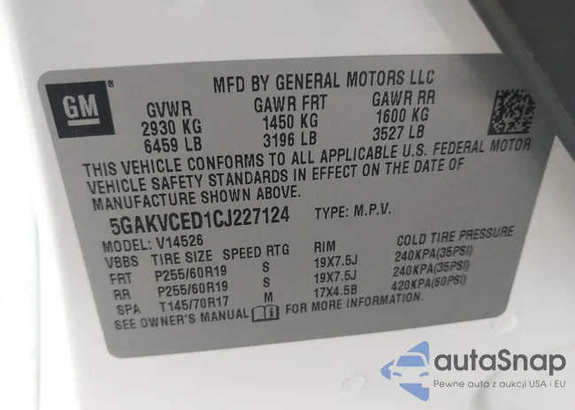 5GAKVCED1CJ227124: 43121607