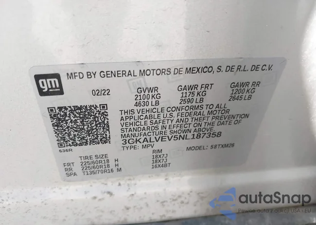 3GKALVEV5NL187358: 43121626