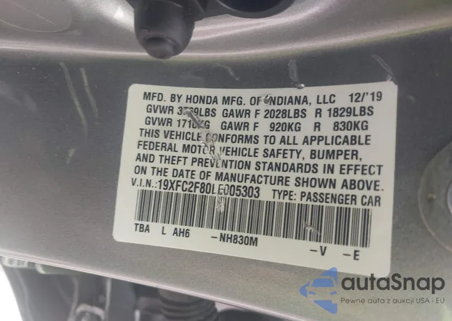 19XFC2F80LE005303: 43121657