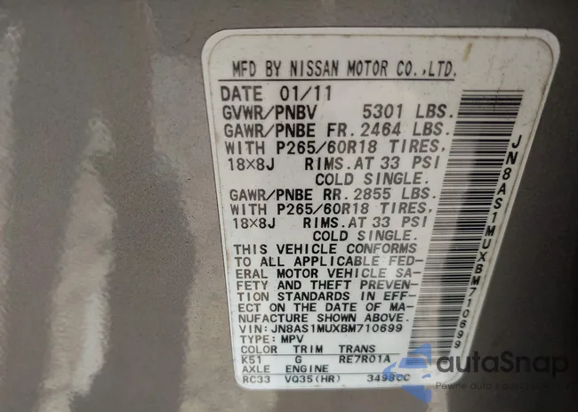 JN8AS1MUXBM710699: 43121680