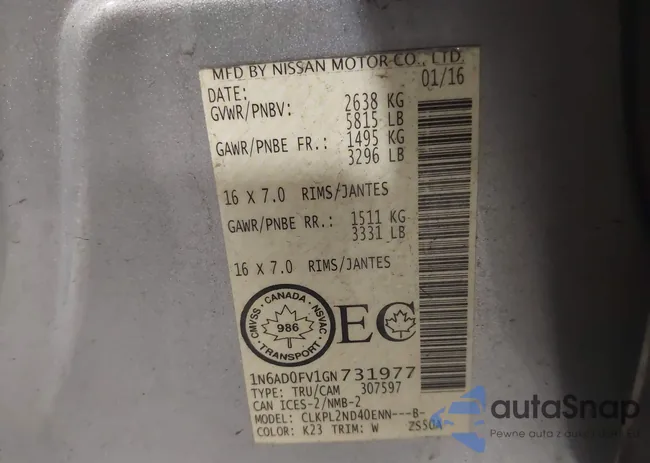 1N6AD0FV1GN731977: 43120757