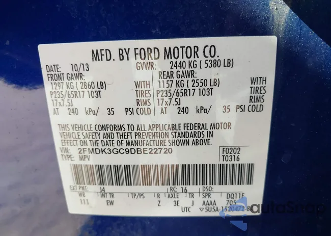 2FMDK3GC9DBE22720: 43120766