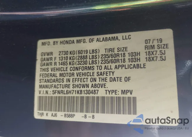 5FNRL6H71KB130487: 43121027