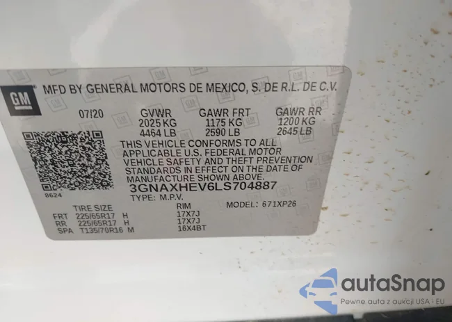 3GNAXHEV6LS704887: 43121061