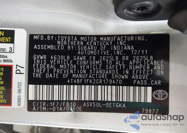 4T4BF1FK2CR179470: 43122360