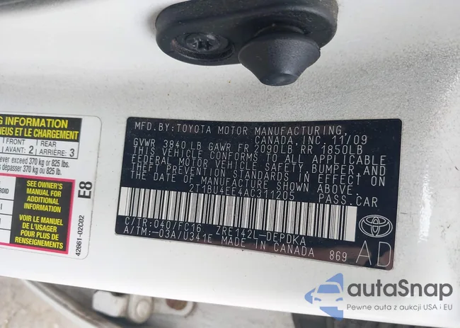 2T1BU4EE4AC311205: 43122487