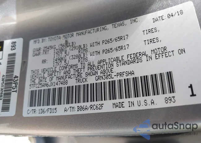 5TFCZ5AN6JX147488: 43122531