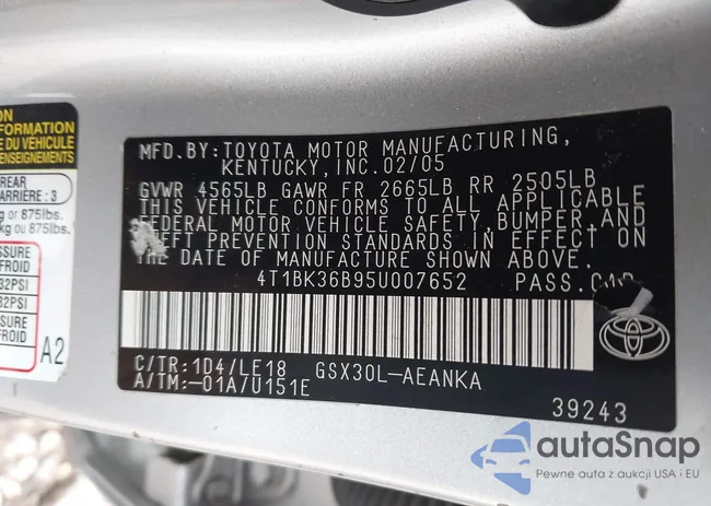 4T1BK36B95U007652: 43122535