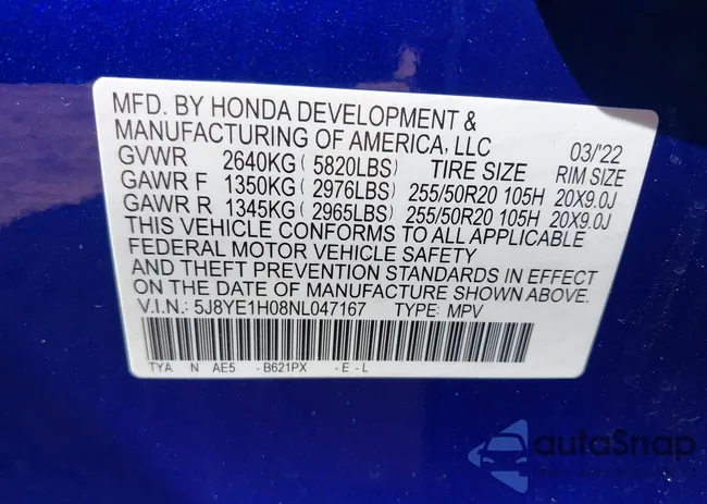 5J8YE1H08NL047167: 43122627