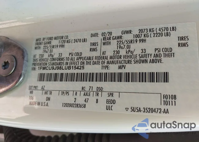 1FMCU9J98LUB15425: 43122675