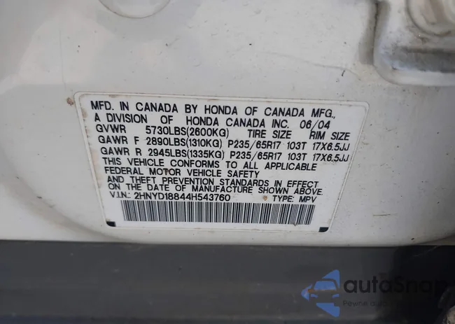 2HNYD18844H543760: 43121742