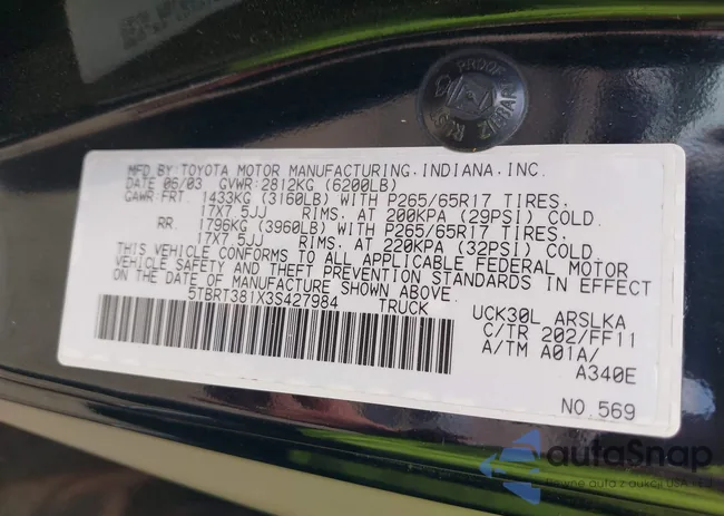 5TBRT381X3S427984: 43123077