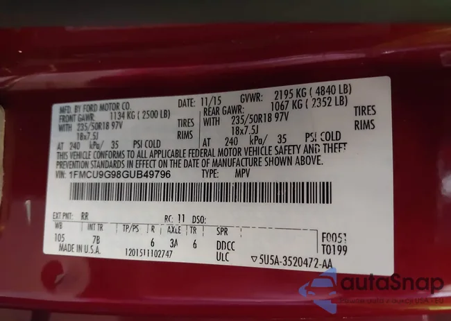 1FMCU9G98GUB49796: 43123213