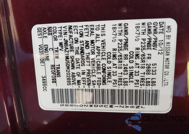 JN8AZ1MU5DW202885: 43123323