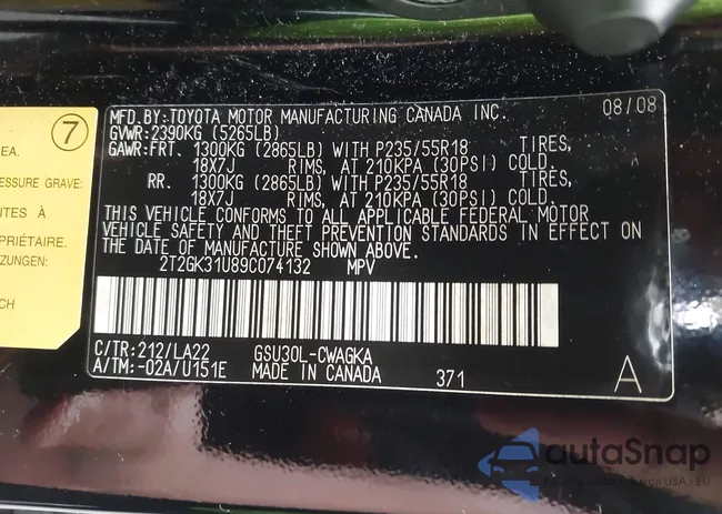 2T2GK31U89C074132: 43123411