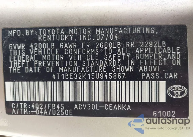 4T1BE32K15U945867: 43123547