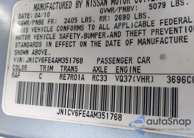 JN1CV6FE4AM351768: 43123630