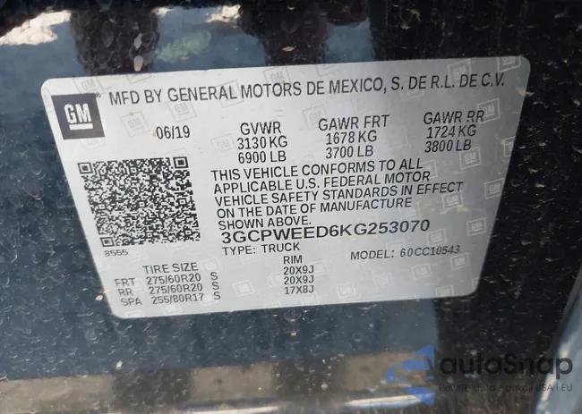 3GCPWEED6KG253070: 43123652