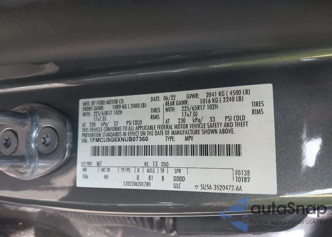 1FMCU9G6XNUB07360: 43122689