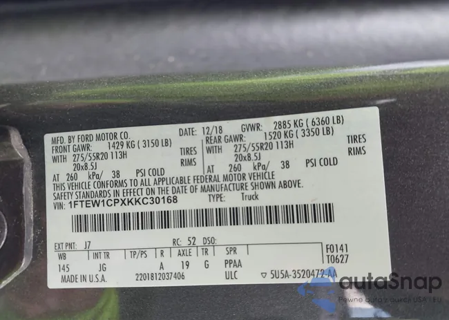 1FTEW1CPXKKC30168: 43122707