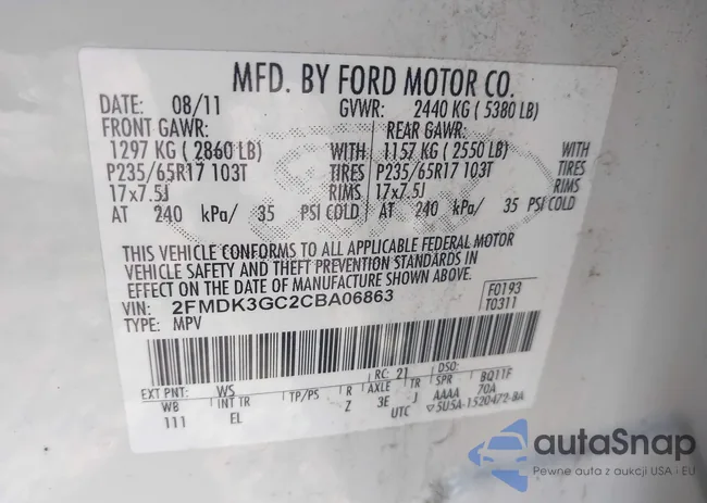 2FMDK3GC2CBA06863: 43122780