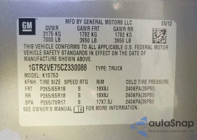 1GTR2VE75CZ330088: 43122789