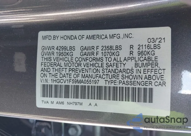 1HGCV1F59MA055197: 43122837