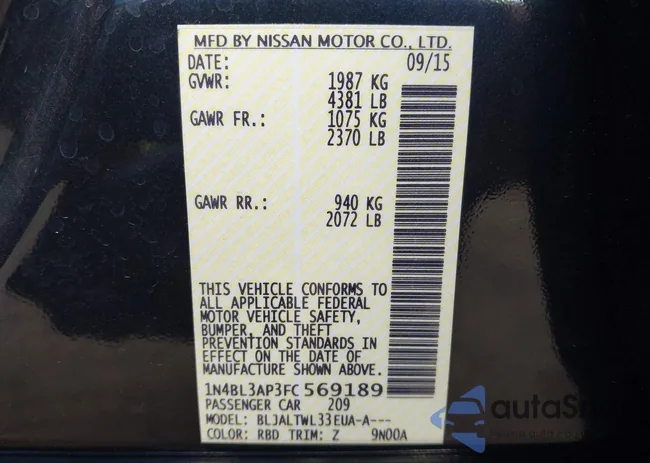 1N4BL3AP3FC569189: 43124198