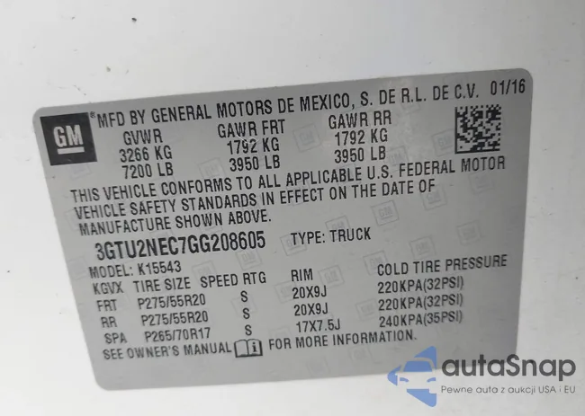 3GTU2NEC7GG208605: 43124323