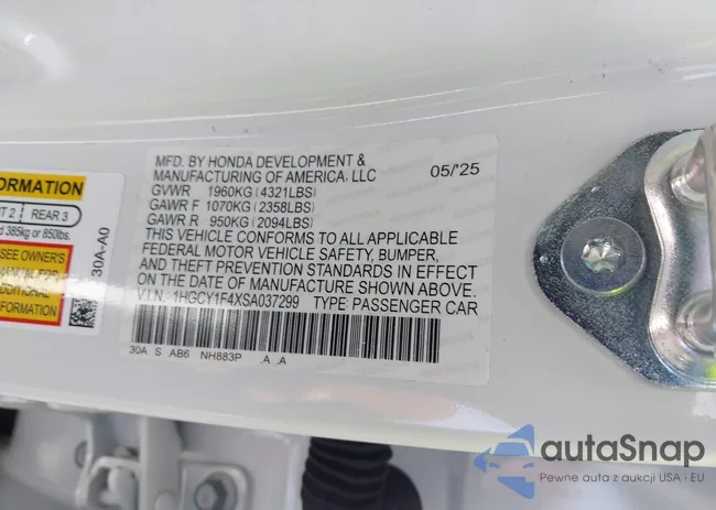 1HGCY1F4XSA037299: 43124343