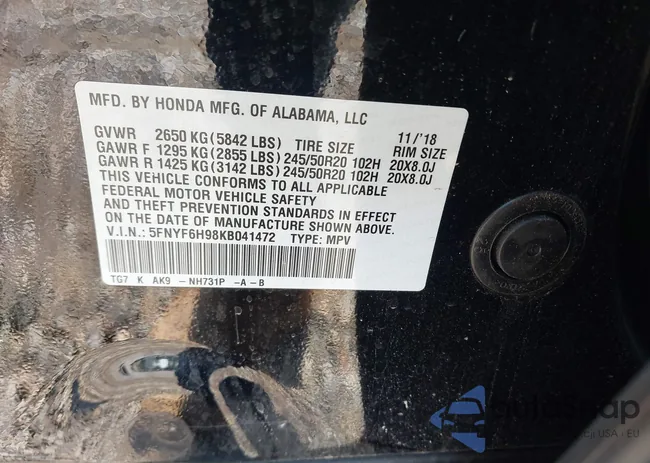 5FNYF6H98KB041472: 43124576