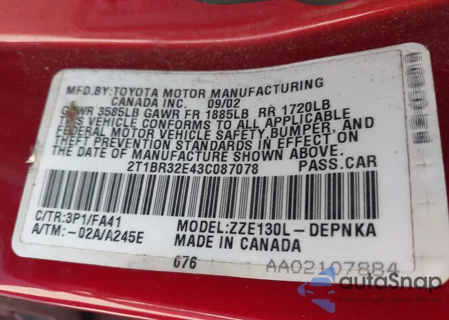 2T1BR32E43C087078: 43123812