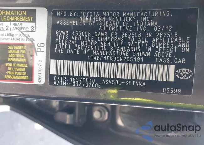 4T4BF1FK9CR205191: 43123823